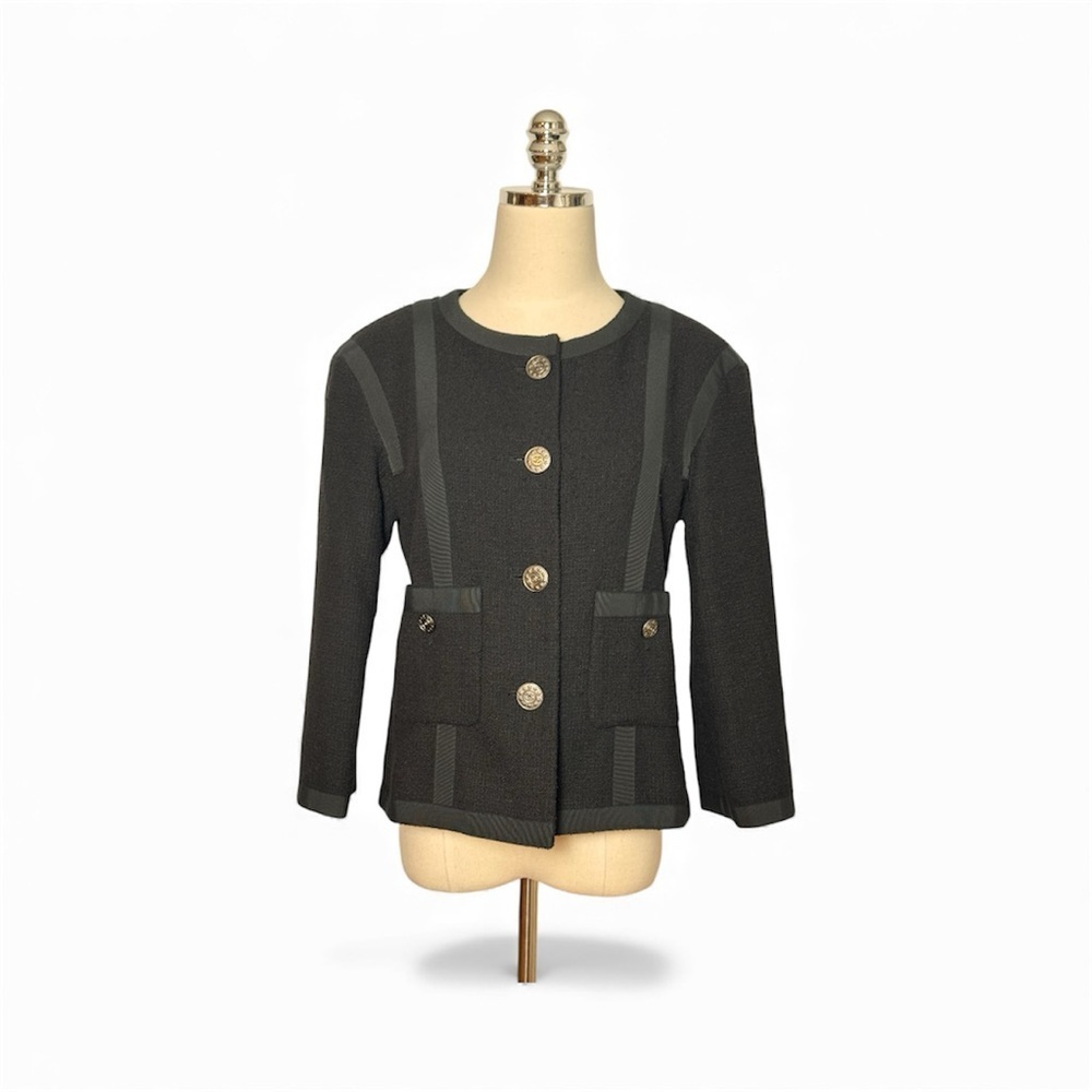 Chanel 2013 Black Cotton Tweed 3/4 Sleeve Jacket – Size 40 - Picture 2 of 15